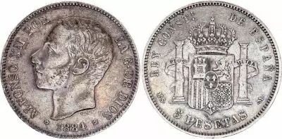 Spanien 5 Pesetas Alfonso XII - 1884 (84)  MS-M - VF - KM.688
