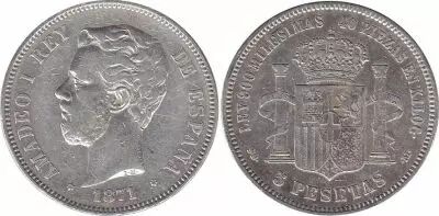 Spanien 5 Pesetas Amadeo I - Arms - 1871