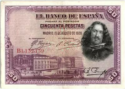 Spanien 50 Pesetas  - D. V�lasquez - 1928 - Serial B - VF - P.75