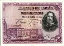 Spanien 50 Pesetas  - D. V�lasquez - 1928 - Serial C - VF - P.75