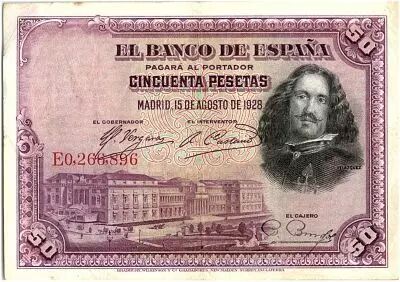 Spanien 50 Pesetas  - D. V�lasquez - 1928 - Serial E - VF - P.75