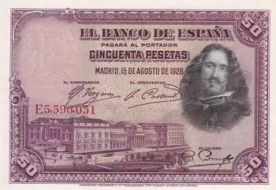 Spanien 50 Pesetas - D. V�lasquez - 1928 - Serial E - P.75