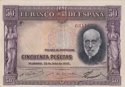 Spanien 50 Pesetas - Santiago Ramon y Cajal - 1935 - XF - P.88
