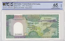 Sri Lanka 1000 Rupees 1990 -  Victoria\'s dam - Peacock - PCGS 65 OPQ
