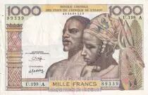 Staaten von Westafrika 1000 Francs - Man, woman - ND (1959-1965) - Letter A (Ivory Coast) - Serial U.198 - P.103An