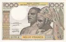 Staaten von Westafrika 1000 Francs - Man, woman - ND (1977) - Letter A (Ivory Coast) - Serial Q.158 A