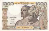 Staaten von Westafrika 1000 Francs - Man, woman - ND (1980) - Letter A (Ivory Coast) - Serial E.199 - P.103An