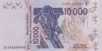 Staaten von Westafrika 10000 Francs - Mask - Birds - Burkina Faso - 2021 - Serial C