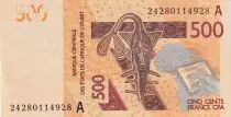 Staaten von Westafrika 500 Francs - Mask - Hippopotamus - 2024 - Letter A