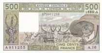 Staaten von Westafrika 500 Francs - Old man and ox - Letter K (Senegal) 1985 - Serial Q.14 - P.706Kh