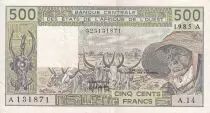 Staaten von Westafrika 500 Francs - Old man with zebus - 1985 - Letter A (Ivory Coast) - Serial A.14 - P.106Ai