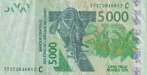 Staaten von Westafrika 5000 Francs - Mask - Kobus kob - 2017 - Letter C (Burkina Faso) - P.317Cq
