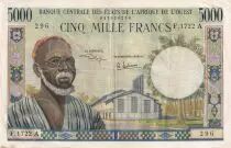 Staaten von Westafrika 5000 Francs - Old man - Village scen - ND - Serial F.1722 - Letter A (Ivory Coast) - P.104Ah