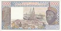 Staaten von Westafrika 5000 Francs 1985 - Woman, fish, boat - Serial P.6 - P.UNC - P.108Ap