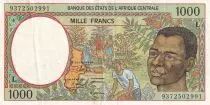 Staaten Zentralen Afrikas 1000 Francs -  Young man - Harvesting coffee beans - ND (1995) - F (Centrafrique) - VF+ - P.302Fc