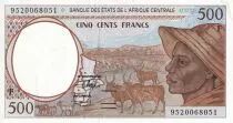 Stati dell\'Africa centrale 500 Francs - Young man - Ox, deers - ND (1994) - F (Centrafrique) VF+ - P.301Fc