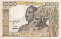Stati dell\'Africa dell\'ovest 1000 Francs - Man, woman - ND (1978-79) - Letter A (Ivory Coast) - Serial S.191 - P.103Am