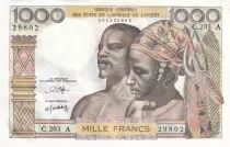 Stati dell\'Africa dell\'ovest 1000 Francs - Man, woman - ND (1980) - Letter A (Ivory Coast) - Serial C.203 - P.103An