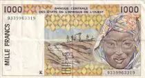 Stati dell\'Africa dell\'ovest 1000 Francs - Workmen hauling peanuts - Mask- 1993 - Letter K (Senegal) - P.711K.c