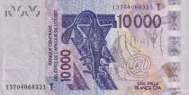 Stati dell\'Africa dell\'ovest 10000 Francs - Mask - Birds - 2013 - Letter T (Togo) - P.818Tm