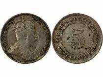 Straits Settlements Straits Settlements, Edouard VII - 5 Cents Argent 1910