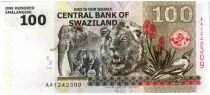Suazilandia 100 Emalangeni Roi Mswati III - Lion, rhino, elephant, bird - 2010