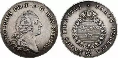 Suecia 1 Riksdaler Adolf Frederick - Arms