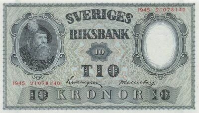 Suecia 10 Kronor - Gustav Vasa - 1945 - P.40