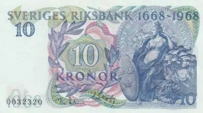 Suecia 10 Kronor Svea - Old Riksbank - 1968 - UNC - P.56
