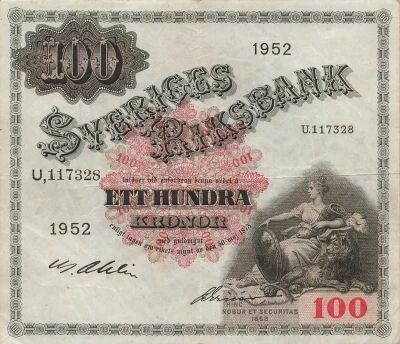 Suecia 100 Kronor - Mother Svea - 1952 - P.36
