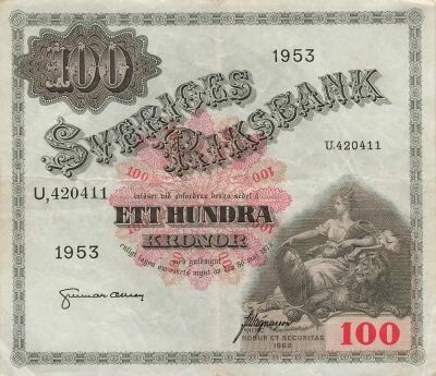 Suecia 100 Kronor - Mother Svea - 1953 - P.36