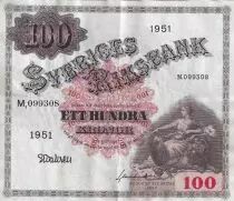 Suecia 100 Kronor - Svea - Gustav Vasa - 1951 - Serial M - P.36ag