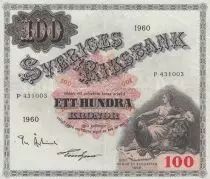 Suecia 100 Kronor - Svea - Gustav Vasa - 1960 - Serial P - P.48b
