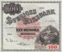 Suecia 100 Kronor - Svea - Gustav Vasa - 1961 - Serial F - P.48d