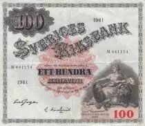 Suecia 100 Kronor - Svea - Gustav Vasa - 1961 - Serial N - P.48c