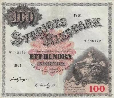 Suecia 100 Kronor - Svea - Gustav Vasa - 1961 - Serial W - P.48c