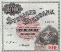 Suecia 100 Kronor - Svea - Gustav Vasa - 1963 - Serial L - P.48e