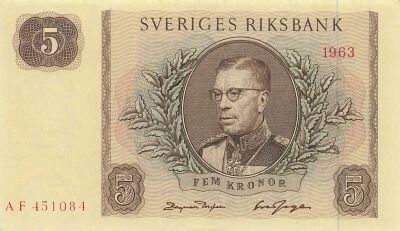 Suecia 5 Kronor - Gustaf VI Adolf - 1963 - P.50