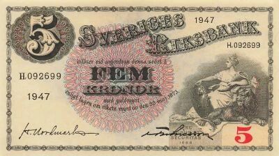 Suecia 5 Kronor - Mother Svea - 1947 - P.33