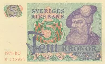 Suecia 5 Kronor Roi Gustaf Vasa - 1978 - Serial B 535