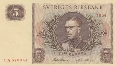 Suecia 5 Kronor Svea - Gustav VI - 1954 - Serial CA