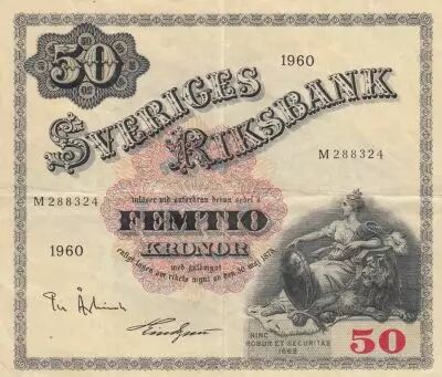 Suecia 50 Kronor - Svea - Gustav Vasa - 1960 - Serial X - P.47b