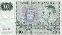 Su&egrave;de 10 Kronor - Roi Gustaf VI - 1966 -  S&eacute;rie U - P.52b
