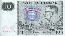 Suède 10 Kronor - Roi Gustaf VI - 1971 -  Série O- P.52c