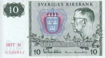 Suède 10 Kronor - Roi Gustaf VI - 1977 -  Série N - P.52d
