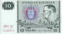 Su&egrave;de 10 Kronor - Roi Gustaf VI - 1977 -  S&eacute;rie N - P.52d