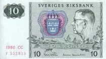 Su&egrave;de 10 Kronor - Roi Gustaf VI - 1980 -  S&eacute;rie CC - P.52e