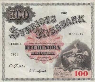 Su�de 100 Kronor - Svea - Gustav Vasa - 1961 - S�rie B - P.48c