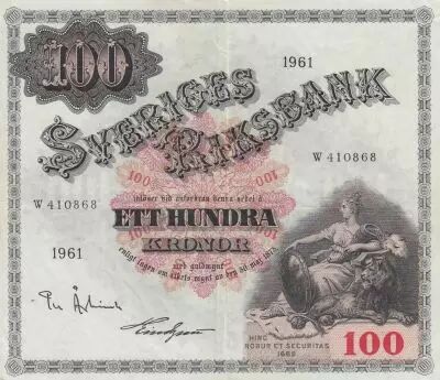 Su�de 100 Kronor - Svea - Gustav Vasa - 1961 - S�rie W - P.48c