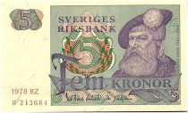 Suède 5 Kronor - Gustav Vasa - 1978 - BZ - p.NEUF - P.51